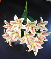 Buchet decorativ cu flori de crin crem-roz – aranjament floral artificial pentru decor elegant